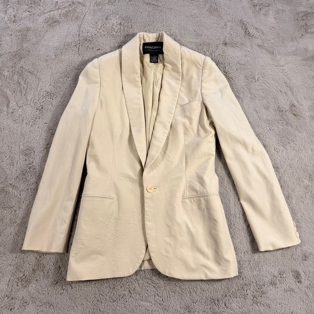 Vtg Union USA Ralph Lauren Collection Classics Beige Wool Blazer Jacket Women 2